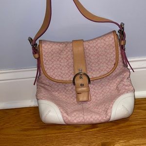 Coach pink and tan large crossbody bag
